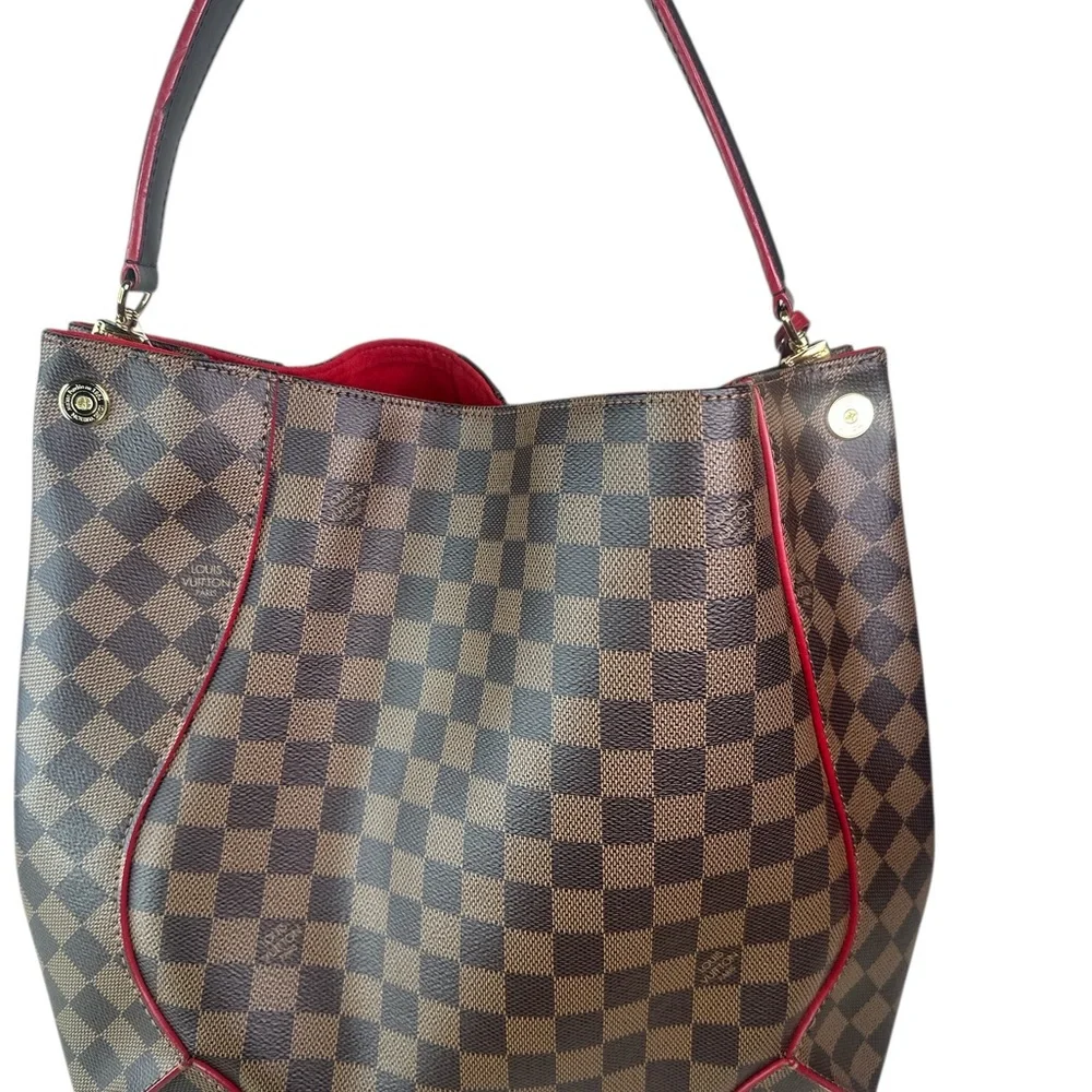 LOUIS VUITTON Damier Ebene Tote Bag with Red Accents - Picture 2 of 10
